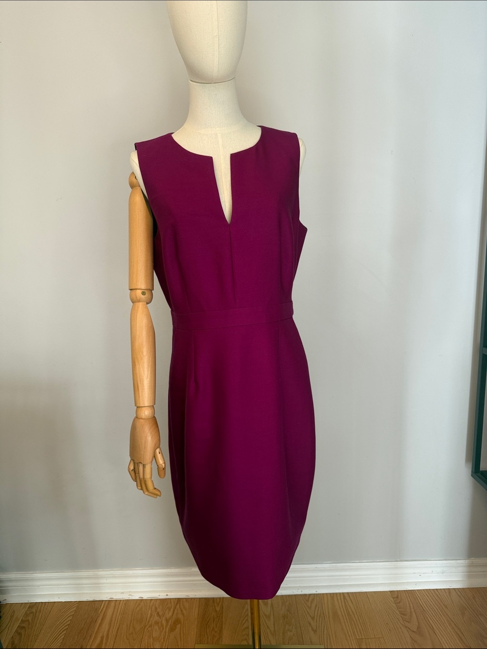 J.Crew Résumé Sheath Dress Split-Neck Magenta Plum Wool Silk Blend 10